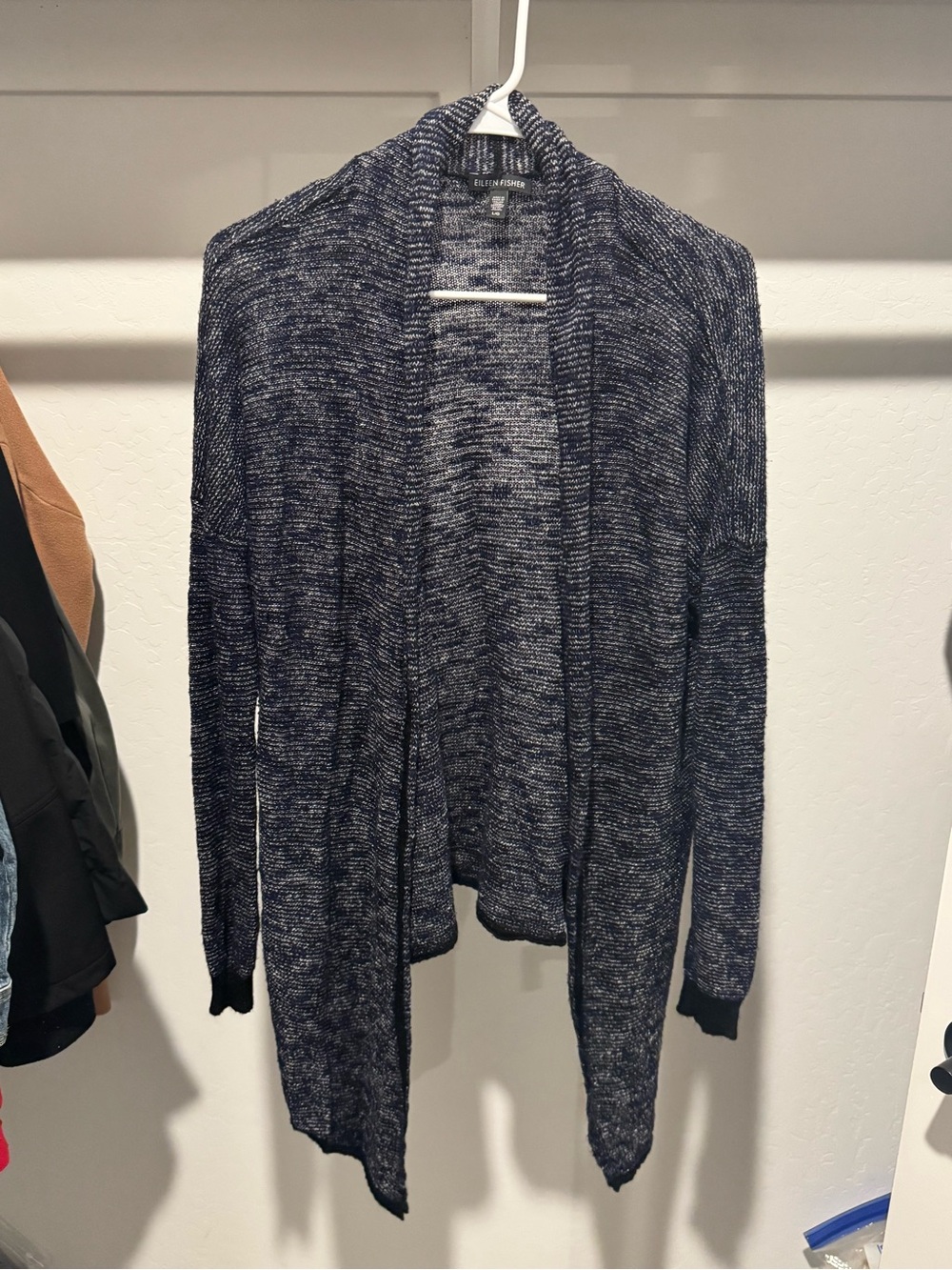 Eileen Fisher Navy Marled Open Drape Cardigan